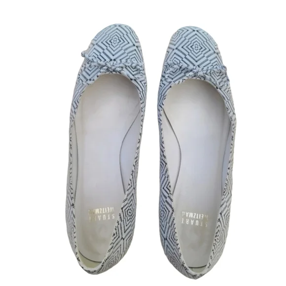 STUART WEITZMAN Leather Ballet Flats 8 Geometric Bows Stone Low Pile Suede RARE - Picture 9 of 16